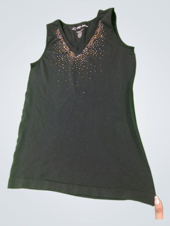 LC Couture Schwarzes ärmelloses verziertes V-Ausschnitt-Top