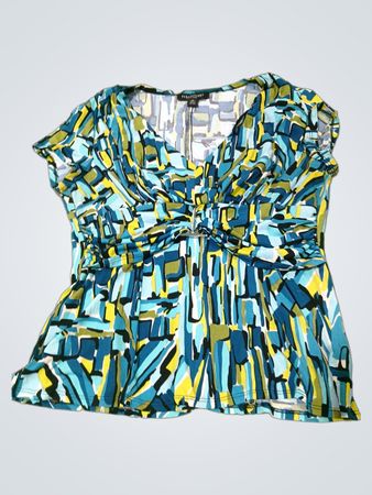Perceptions New York Damen-Top mit abstraktem Print, gerafftem V-Ausschnitt, Größe 14