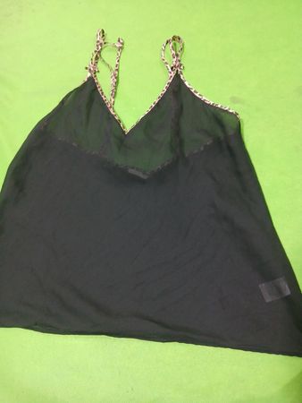 Schwarze transparente Chemise mit Leopardenbesatz