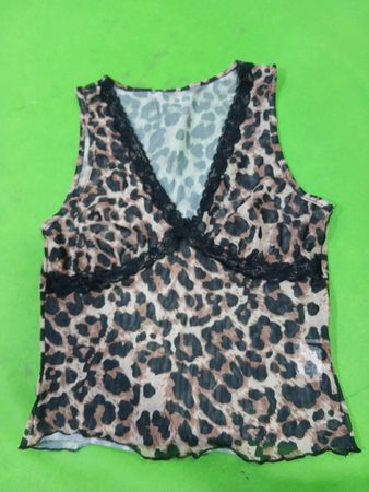 Leoprint-Trägertop mit Spitzenbesatz