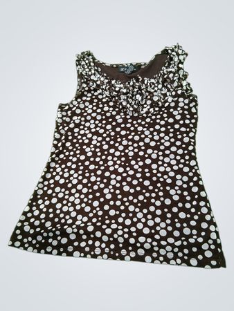 INC International Concepts Petite Polka Dot Ruffle Neck Sleeveless Top