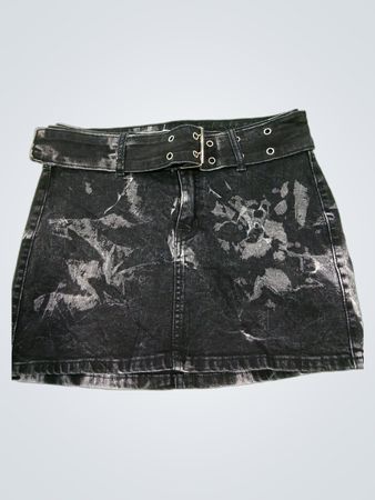 Washed Black Denim Rock mit Gürtel