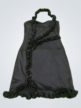 Schwarzes Neckholder-Kleid mit Rüschensaum