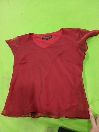 DONNA RICCO NEW YORK Damen Größe 10 Rote Transparente V-Ausschnitt-Bluse