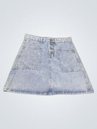 Denim-Minirock mit Strass-Taschen