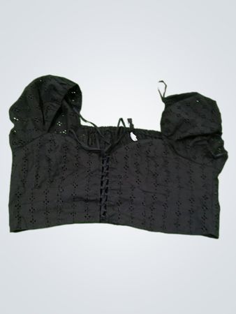 Divided H&M schwarzes Eyelet-Cropped-Top