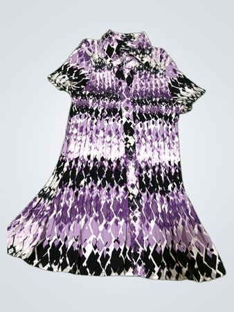 Apt. 9 Women's Purple Black White Geometric Print Pleated Short Sleeve Button Down Shirt Dress Size S