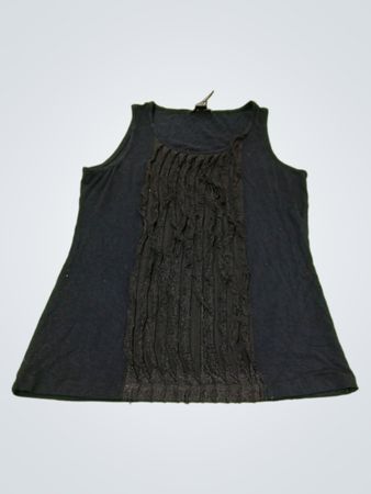 DESIGN HISTORY Schwarzes ärmelloses Top mit Rüschen vorne