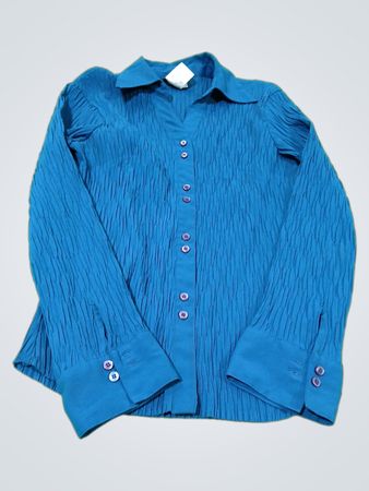 Cozza Petite Blue Crinkle Button-Up Shirt