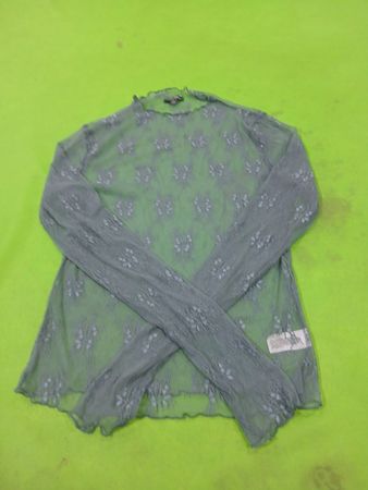 Wild Fable Damen Transparente Spitzenoberteil mit hohem, gerafftem Kragen und langen Ärmeln