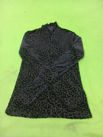 Schwarzes Leopardenmuster Kleid mit Stehkragen und langen Ärmeln