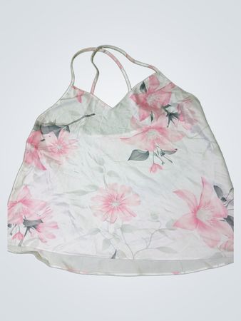 Weißes Trägershirt mit pinkem Blumenmuster