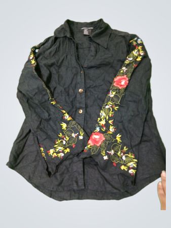 Pierre Cardin Schwarzes, besticktes Hemd aus Leinenmischung