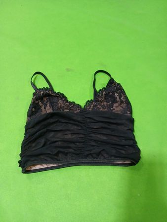 Schwarzes Spitzen-Camisole mit Raffung