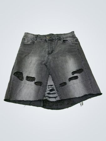 Damen Jeansrock in Grau mit Spitzeneinsätzen