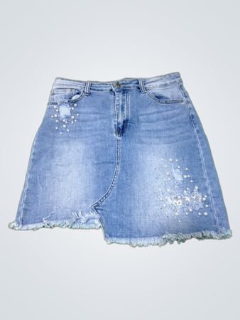 Jeansrock mit Perlen- und Strassverzierungen