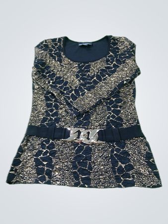 Frank Lyman Damen Langarmoberteil in Schwarz & Gold mit Gürtel