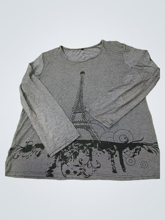Langärmliges graues T-Shirt mit Eiffelturm-Grafik