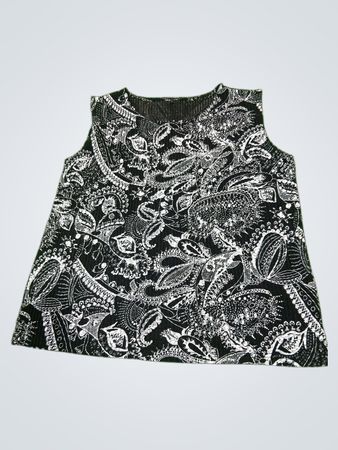 Ärmelloses schwarzes und weißes Top mit Paisley‑Muster