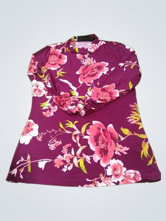 NY & Company Floral Print Mock Neck Long Sleeve Top