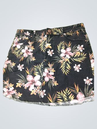 NO BOUNDARIES Women's Floral Print Denim Skirt