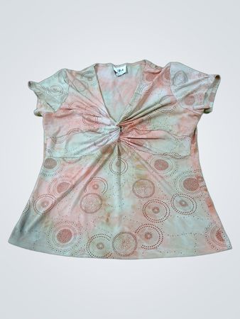 JE MARIE Women's Orange & Pink Patterned Twisted V-Neck Top