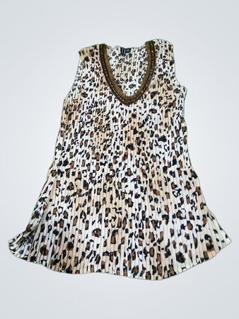 Essentials by Milano Leopardenmuster Plissiertes Ärmelloses Top