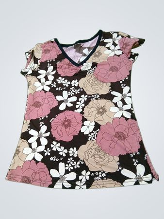 Damen-T-Shirt mit Blumenmuster und V-Ausschnitt