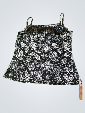 sfal neues schwarzes und weißes floral gemustertes Camisole-Top