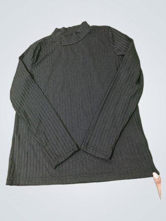 Schwarzes, geripptes Langarm-Top mit Mock-Neck (Stehkragen)
