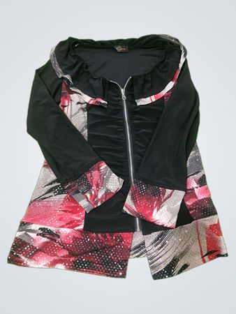 Gsa Women's Schwarzes und Rotes Print-Reißverschluss-Tunikatop