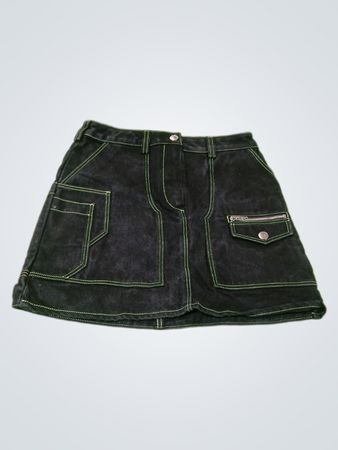 Courreges Black Denim Skirt with Neon Green Stitching