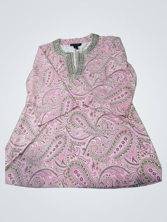 INC International Concepts Pink Paisley Beaded Neck Tunic Top