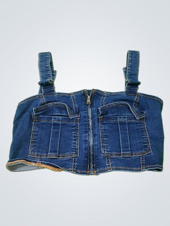 LOVE TRENDS Denim-Cropped-Top mit Reißverschluss und Taschen