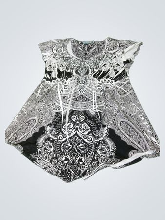 Unity World Wear Damen Tunika-Oberteil mit schwarzem und weißem Paisley‑Muster