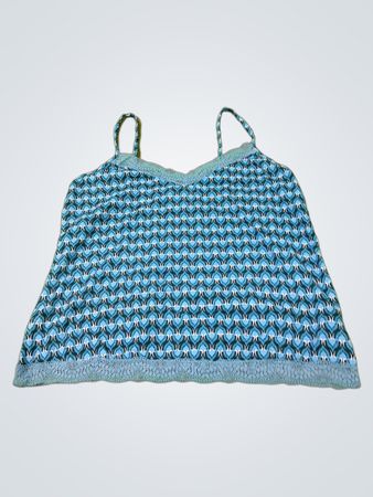 Blau gemustertes Camisole mit Spitzenbesatz