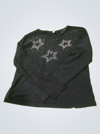 Schwarz langärmeliges Shirt „Self Esteem“ mit Strass-Sternen