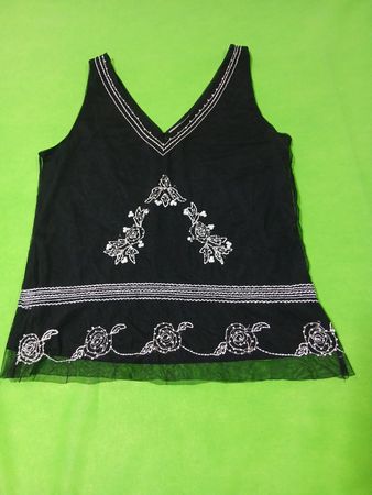 Fransa Schwarzes Verzierte Mesh-Trägershirt