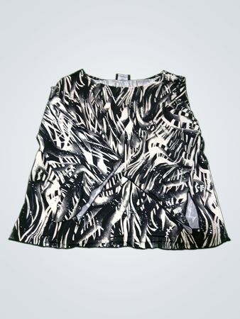 Brittany Black Damen-Bluse mit schwarz-weiß abstraktem Druck und Strasssteinbesatz