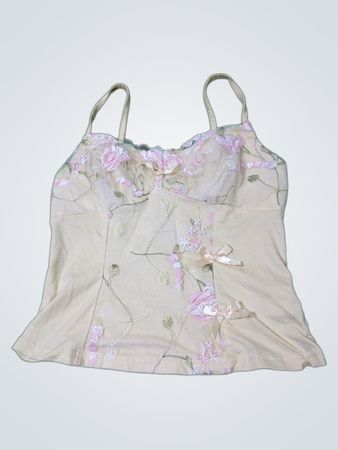 Hellgelbes Camisole mit Blumenstickerei und Schleifen