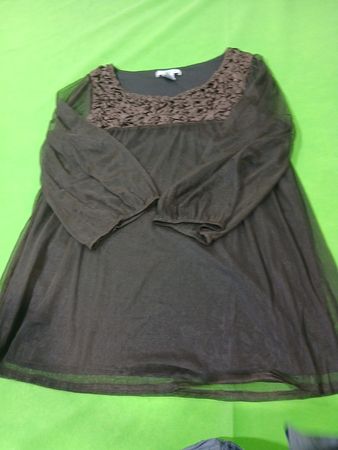 WDNY Damen braunes Transparentkleid mit Spitzenbesatz