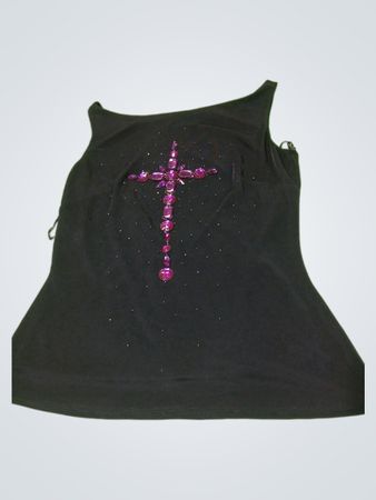 ANGIE the event collection black tank top with pink cross embellishment