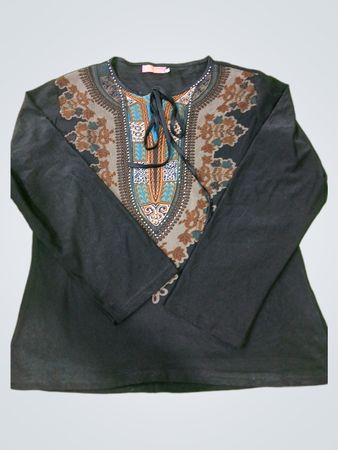 Rosa Miss Black Dashiki Estilo Dashiki Top de Manga Longa