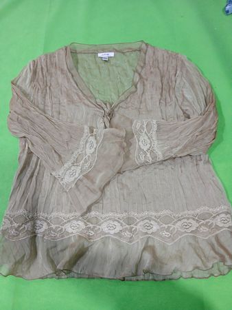 JAIPUR Women's Beige Sheer Lace Trim Blouse
