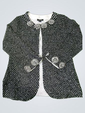 Vecca Women's Black and White Polka Dot Jacket with Roses