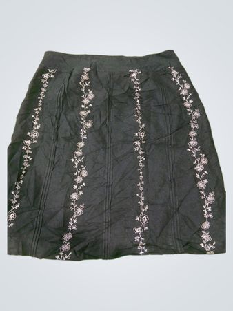 Ann Taylor LOFT Black Floral Embroidered A-Line Skirt