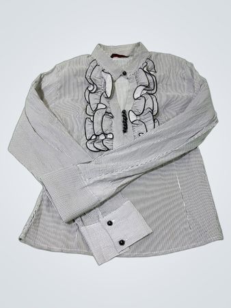 CATANIA Fashion 46 Striped Ruffle Blouse