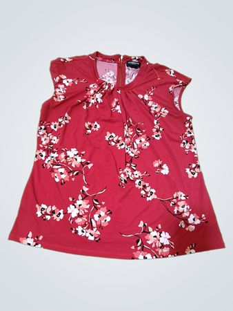 Liz Claiborne Blusa rossa a fiori con maniche a cappuccio