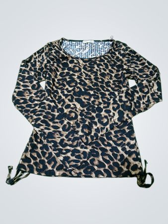 Full Circle Trends Leopard Print Long Sleeve Top with Drawstring Hem