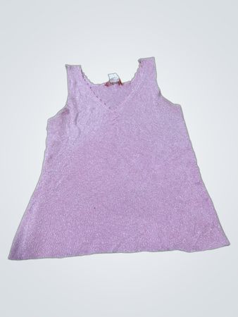 Top smanicato in maglia glitter rosa
